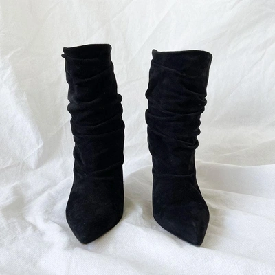 Pre-owned Gianvito Rossi Black Suede Crunch Ankle Booties, 37 In Used / 37 / Black