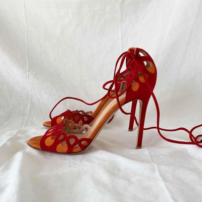 Pre-owned Gianvito Rossi Red/orange Suede Ankle Tie Sandals In Used / 39 / Red And Orange