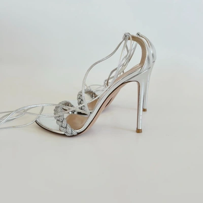 Pre-owned Gianvito Rossi Topea Crystal Braided Silver Leather Sandal Heels, 38 In Default Title