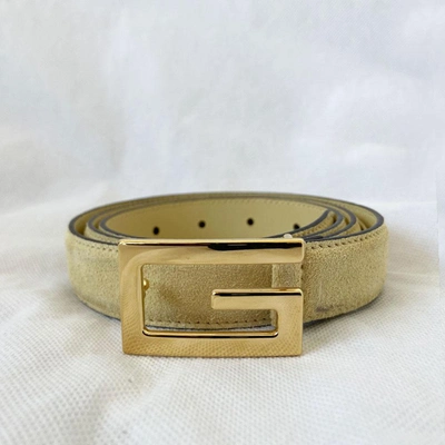 Pre-owned Gucci Beige Suede And Leather G Buckle Belt In Used / 90 / Beige