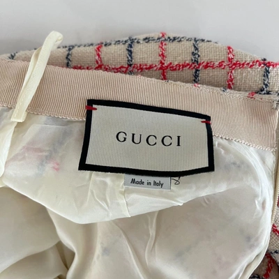 Pre-owned Gucci Beige Tweed Chceckered Midi Skirt In Default Title