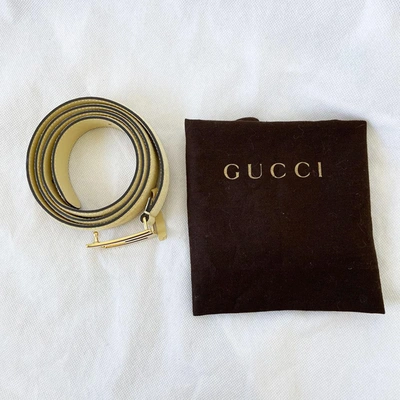 Pre-owned Gucci Beige Suede And Leather G Buckle Belt In Used / 90 / Beige