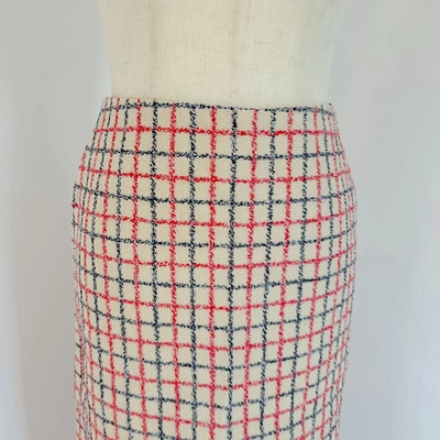Pre-owned Gucci Beige Tweed Chceckered Midi Skirt In Default Title