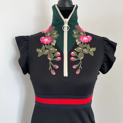 Pre-owned Gucci Black Floral Embroidered Dress In Default Title