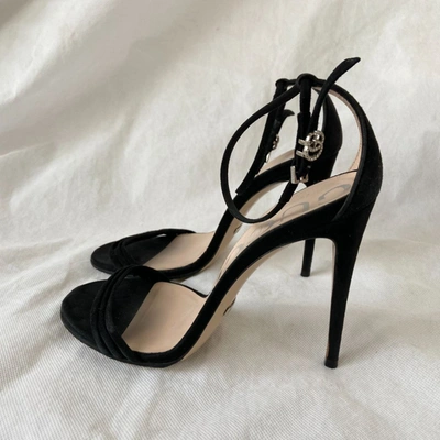 Pre-owned Gucci Black Gg Crystal Logo High Heel Suede Sandals, 38 In Default Title