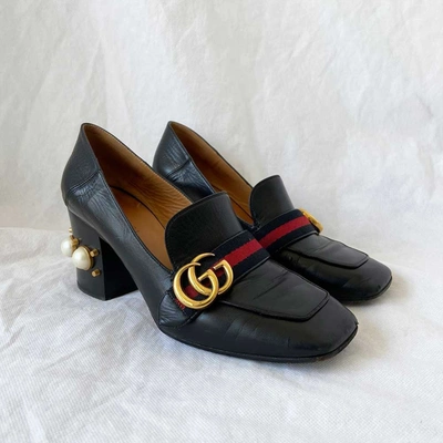 Pre-owned Gucci Black Leather Mid-heel Loafer, 39 In Used / 39 / Black
