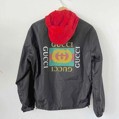 Pre-owned Gucci Black Logo Print Shell Jacket In Default Title