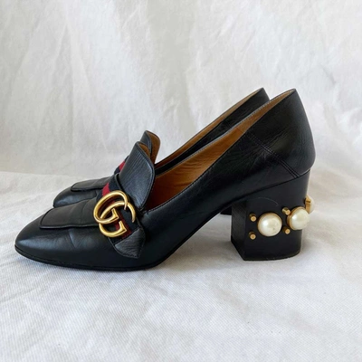 Pre-owned Gucci Black Leather Mid-heel Loafer, 39 In Used / 39 / Black