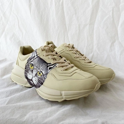 Pre-owned Gucci White Leather Rhyton Mystic Cat Men's Sneakers, 45 In Brand New-no Tags / 45 / White