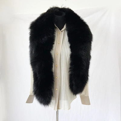 Pre-owned Hermes Black Fox Fur Stole In Brand New-no Tags / 150 X 20 Cm / Black