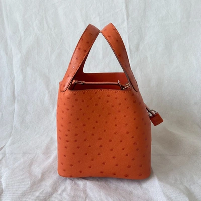 Pre-owned Hermes Hermès Tangerine Ostrich Picotin Lock 18 Bag In