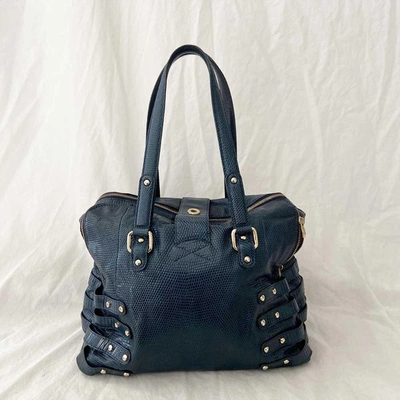 Pre-owned Jimmy Choo Blue Python Top Handle Bag In Used / L / Dark Blue