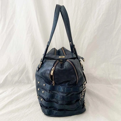 Pre-owned Jimmy Choo Blue Python Top Handle Bag In Used / L / Dark Blue