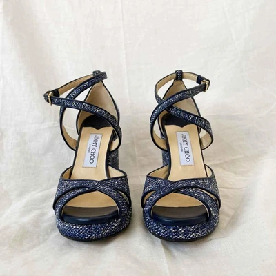 Pre-owned Jimmy Choo Blue Fabric Criss Cross Wedge Sandals, 38 In Used / 38 / Blue