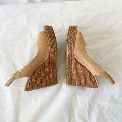 Pre-owned Jimmy Choo Tan Wedge Espadrille Sandals, 38 In Used / 38 / Tan