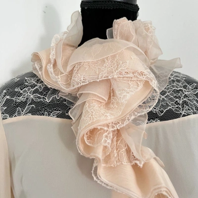 Pre-owned Lanvin Beige Ruffle And Lace Detail Long Sleeve Blouse In Default Title