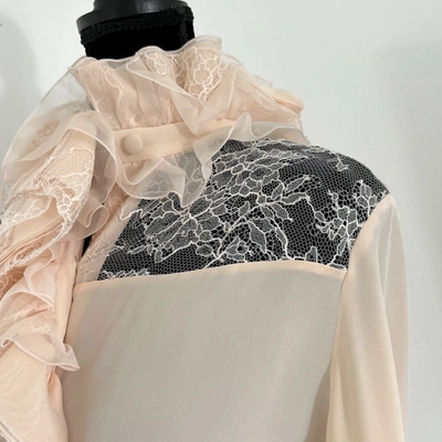 Pre-owned Lanvin Beige Ruffle And Lace Detail Long Sleeve Blouse In Default Title