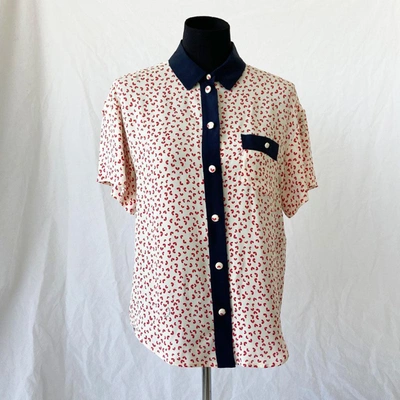 Pre-owned Louis Vuitton Heart Print Silk Blouse In Used / 38 / Beige