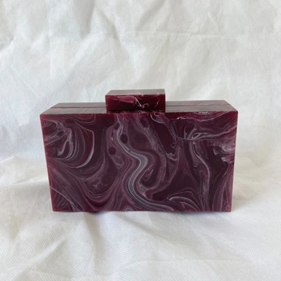 Pre-owned L'afshar Burgundy Marble Striped Box Clutch In Default Title