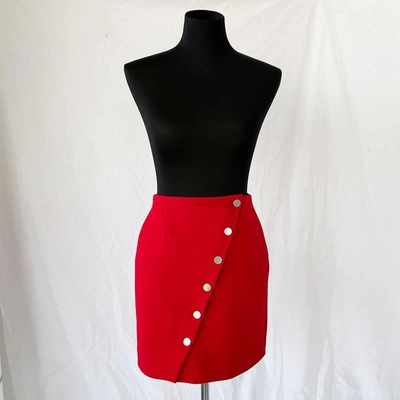 Pre-owned Maje Jupe Courte Mini Skirt Asymmetrical Button In Used / 36 / Red