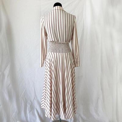 Pre-owned Maje Striped Long Sleeve Dress With Pleated Detail At Waist In Used / 1 / White
