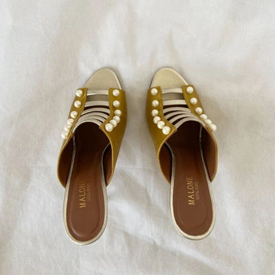 Pre-owned Malone Souliers Yellow/gold Leather And Satin Zada Mule Sandals, 41 In Default Title