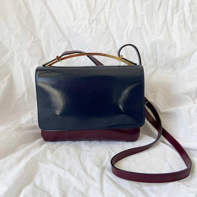 Pre-owned Marni Bicolor Navy Blue And Burgundy Leather Bag With Gold Handle In Used / Small / Burgundy And Blue