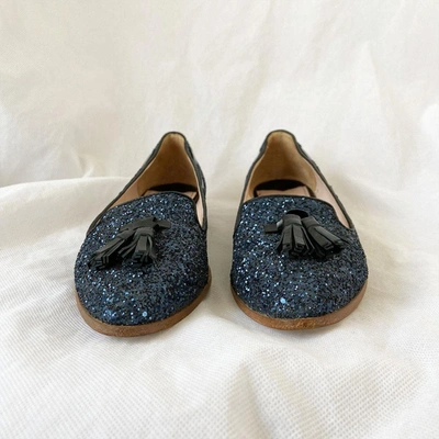 Pre-owned Miu Miu Blue Glitter Smoking Loafer, 37.5 In Used / 37.5 / Blue