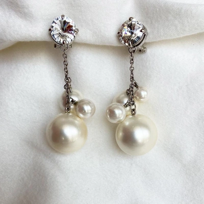 Pre-owned Miu Miu Crystal Large Pearl Drop Earrings In Used / N/a / White