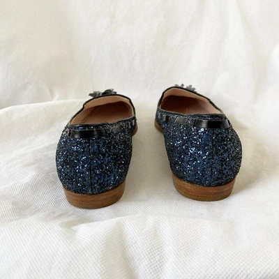 Pre-owned Miu Miu Blue Glitter Smoking Loafer, 37.5 In Used / 37.5 / Blue