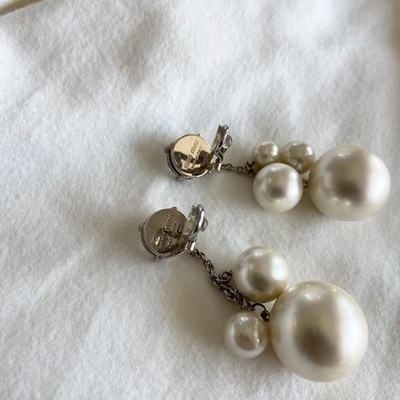 Pre-owned Miu Miu Crystal Large Pearl Drop Earrings In Used / N/a / White