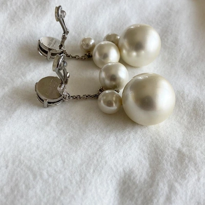 Pre-owned Miu Miu Crystal Large Pearl Drop Earrings In Used / N/a / White