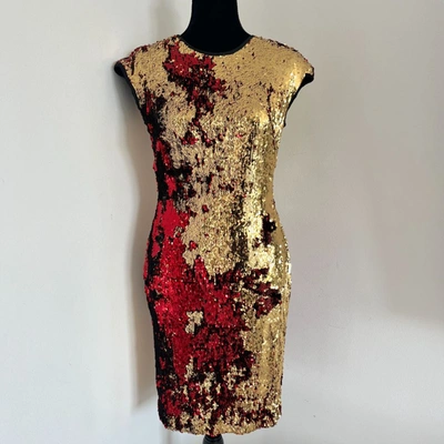 NAEEM KHAN Pre-owned Gold And Red Sequin Dress In Default Title