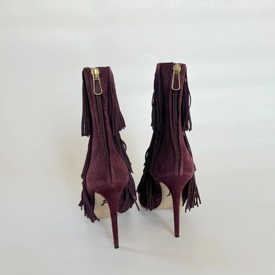 Pre-owned Paul Andrew Fringe Burgundy Suede Boots, 37.5 In Default Title