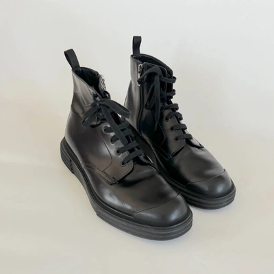 Pre-owned Prada Black Leather Ankle High Lace Boots, 39.5 In Default Title