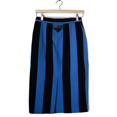 Pre-owned Prada Blue And Black Denim Midi Skirt In Default Title