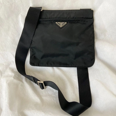 Triangle Saffiano Leather Shoulder Bag in Black - Prada