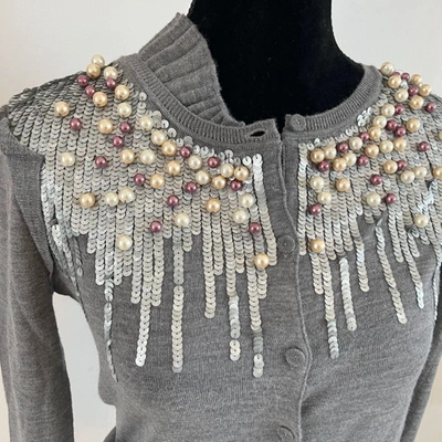Pre-owned Red Valentino Grey Beaded/sequin Cardigan In Default Title