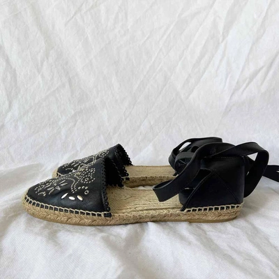 Pre-owned Saint Laurent Black Leather Lace Up Espadrilles, 40.5 In Used / 40.5 / Black