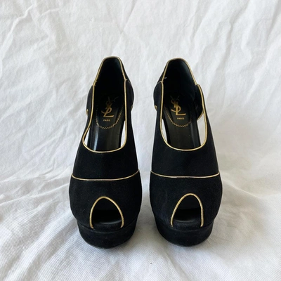 Pre-owned Saint Laurent Black Suede High Heel Boots, 40.5 In Used / 40.5 / Black