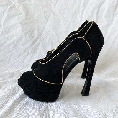 Pre-owned Saint Laurent Black Suede High Heel Boots, 40.5 In Used / 40.5 / Black