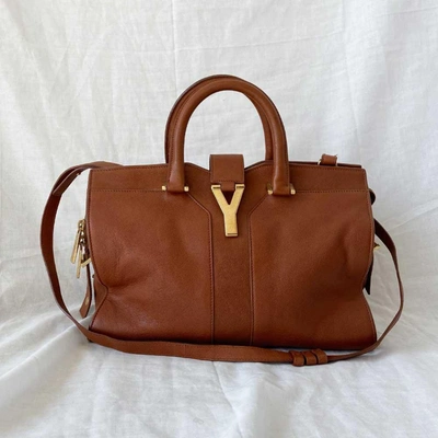 Pre-owned Saint Laurent Brown Leather Small Cabas Chyc Tote In Used / Small  / Brown