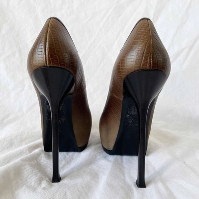 Pre-owned Saint Laurent Brown Lizard Embossed Tribtoo Shoes, 40.5 In Used / 40.5 / Brown