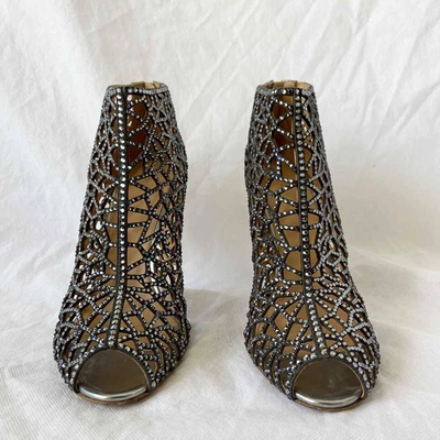 Pre-owned Sergio Rossi Crystal Scalloped Suede Peep Toe Caged Booties , 40.5 In Used / 40.5 / Bronze