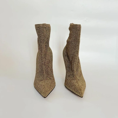 Pre-owned Sergio Rossi Gold Knitted Stretch Heeled Sock Boots, 38 In Default Title