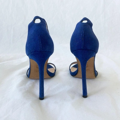 Pre-owned Stuart Weitzman Blue Textured Suede Ankle Strap Sandals, 35.5 In Used / 35.5 / Blue