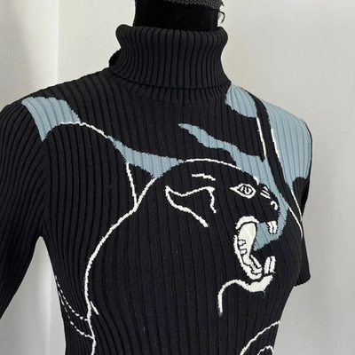 Pre-owned Valentino Black And Grey Knitted Turtle Neck With Panther Print In Default Title