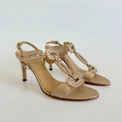 Pre-owned Valentino Garavani Valentino Beige Satin Mid Heel Pumps With Crystals, 38 In Default Title