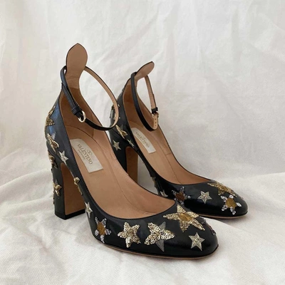 Pre-owned Garavani Valentino Black Leather Star Embroidered Tango Pumps, 36 In Used / 36 Black | ModeSens