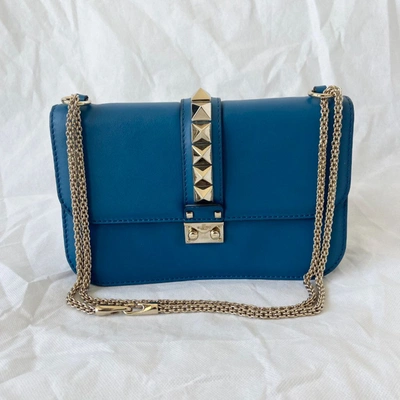Pre-owned Valentino Blue Leather Medium Rockstud Glam Lock Flap Bag In  Default Title